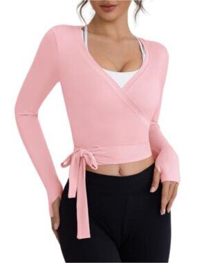 Women's Long Sleeve Wrap Top with Thumb Holes Activewear Yoga T-Shirt